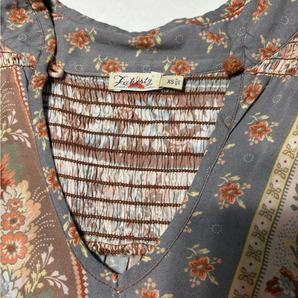 Faherty Floral Boho Prairie Midi Dress. Long Sleeve, Smocked Waist, Shoulder. - Picture 10 of 16